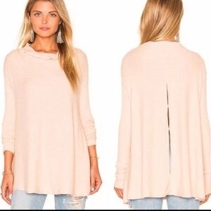 Free People Ribbed Mockneck Light Peach Color Cut Out Back Detail Size XS/TP